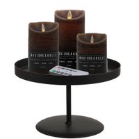 LED kaarsen/stompkaarsen - 3x st - bruin - met zwart rond kaarsenbord 22 cm