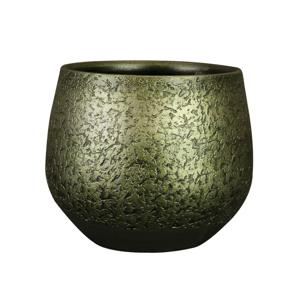 Plantenpot - keramiek - metallic donkergroen/gold finish - 19x16cm