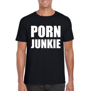 Porn junkie tekst t-shirt zwart heren