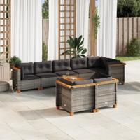 9-delige Loungeset met kussens poly rattan grijs