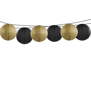 Feest/Tuin versiering 6x stuks luxe bol-vorm lampionnen zwart en goud dia 35 cm