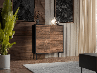Commode HEPRANI 4 deuren walnoot bruin/zwart