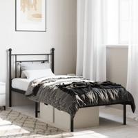 Bedframe met hoofdbord metaal zwart 75x190 cm - thumbnail