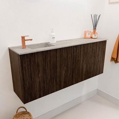 Toiletmeubel Mondiaz Joya Dlux | 100 cm | Meubelkleur Walnut | Faye wastafel Glace Wasbak Links | 1 kraangat