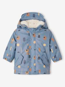 Bedrukte sherpa gevoerde baby regenjas met capuchon blauw, bedrukt