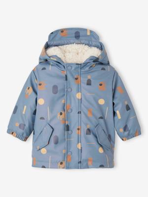 Bedrukte sherpa gevoerde baby regenjas met capuchon blauw, bedrukt