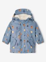 Bedrukte sherpa gevoerde baby regenjas met capuchon blauw, bedrukt