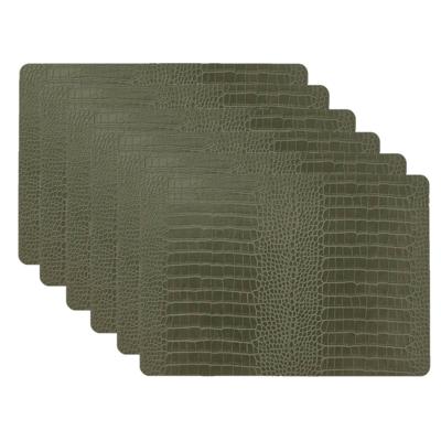 Unique Living placemats Croco lederlook - 6x - 43 x 30 cm - donkergroen - pvc - tafel onderleggers