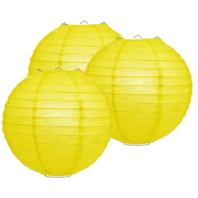 Luxe bol feest lampion - 3x - geel - dia 25 cm - papier