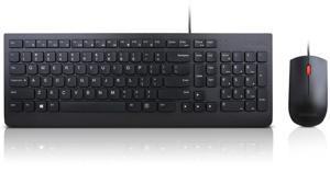 Lenovo Essential Wired Combo Set met toetsenbord en muis Kabelgebonden, USB Multimediatoetsen, Spatwaterdicht AZERTY, Frans Zwart