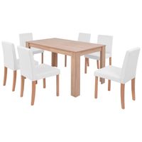 vidaXL Eettafel met stoelen kunstleer en eikenhout cr??me 7-delig - thumbnail