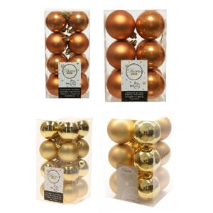 Kerstversiering kunststof kerstballen mix goud/ cognac bruin 4 en 6 cm pakket van 80x stuks - Kerstbal