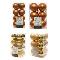 Kerstversiering kunststof kerstballen mix goud/ cognac bruin 4 en 6 cm pakket van 80x stuks - Kerstbal - thumbnail