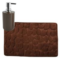 MSV badkamer droogloop mat/tapijt Kiezel - 50 x 80 cm - zelfde kleur zeeppompje - bruin - Badmatjes - thumbnail