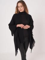 Grof gebreide cape met rib en franjes