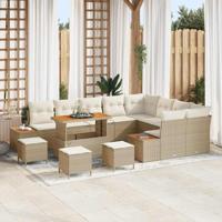 13-delige Tuinbankenset met kussens poly rattan acacia beige