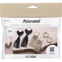 Creativ Company Mini hobbyset macramé, oorbellen, zwart, olijfbruin, zandkleur, 1 doos
