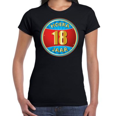 18e verjaardag cadeau t-shirt hoera 18 jaar zwart voor dames