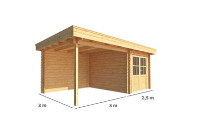 Blokhut met overkapping Lisa 550 cm bij 300 cm diep Plat dak - Warentuin collection