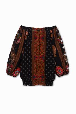 Boho-blouse met boothals - BLACK - XL