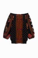 Boho-blouse met boothals - BLACK - XL