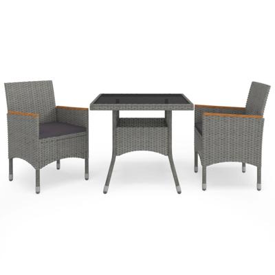 3-delige Tuinset poly rattan en acaciahout grijs