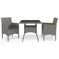 3-delige Tuinset poly rattan en acaciahout grijs