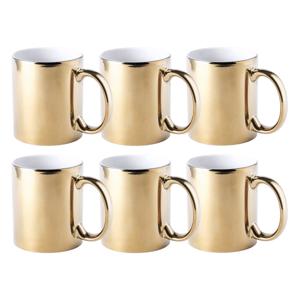 Koffiebeker/theemok - 6x - Metallic goud - keramisch - 350 ml - Servies - Bekers/mokken