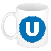 Koffie mok met de letter U - beker - blauw - eerste letter van een voornaam - wit - 300 ml