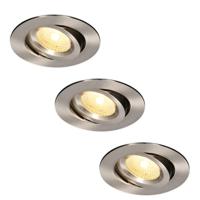 Set van 3 Salerno LED inbouwspots - 8W 650 lumen - 2700K warm wit - Dimbaar - Rond - Kantelbaar - IP44 waterdicht - RVS - Voor binnen, buiten en badkamer