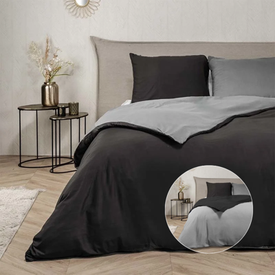 Dekbedovertrek Hotel Two Tone Eenpersoons (140x200 Cm) Antraciet Microvezel Effen Fresh And Co - Overtrek - 140x200 Cm (Eenpersoons) - Fresh And - Dekbed-Discounter.nl