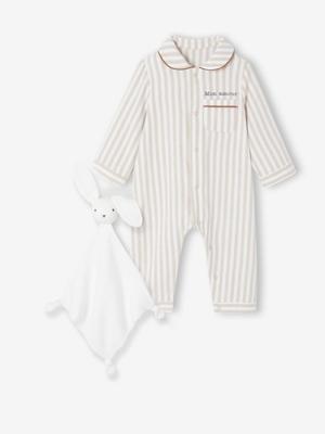 Babyslaappakje set in flanel + knuffels beige