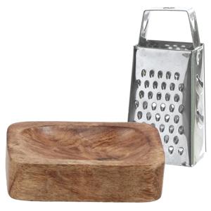 Amberblokjes/geurblokjes accessoire set - kleine rasp en schaaltje - zilver/mango hout