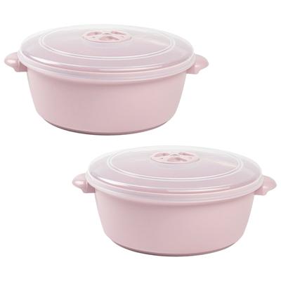 Plasticforte Magnetronschaal met deksel/ventiel - 2x - 1,5L - lichtroze - kunststof - BPA vrij