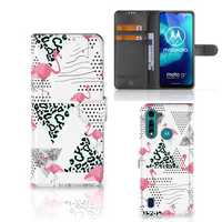 Motorola G8 Power Lite Telefoonhoesje met Pasjes Flamingo Triangle