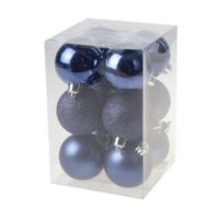 12x Kerstballen - kunststof - donkerblauw - 6 cm - mat/glans