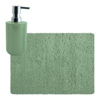 MSV badkamer droogloop tapijt - Langharig - 50 x 70 cm - incl zeeppompje zelfde kleur - groen - Badmatjes - thumbnail