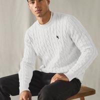 Bon&Bon Jersey de Manga Larga para Hombre en Lana Peinada Verde Blanco / M