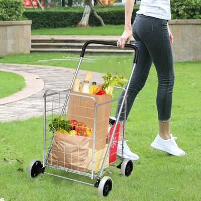 Opvouwbare Winkelwagen Lichtgewicht Extra Grote Boodschappenwagen met 360° Rollende Zwenkwielen Draagbare Boodschappenwagen Zilver