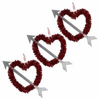 5x Rood Valentijn/bruiloft hangdecoratie hart met pijl 45 cm - Hangdecoratie - thumbnail