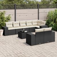 9-delige Loungeset met kussens poly rattan zwart