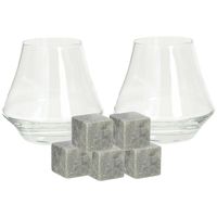 Luxe whiskyglazen set 4x stuks 290 ml met 9x whisky ijsblokstenen