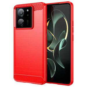 Xiaomi 13T/13T Pro Geborsteld TPU Hoesje - Koolstofvezel - Rood