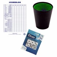 6x Dobbelstenen yatzee spel - met beker - en scoreblok van 250 paginas