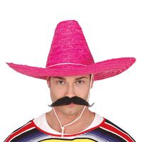 Guirca Mexicaanse Sombrero hoed voor heren - carnaval/verkleed accessoires - roze   - - thumbnail
