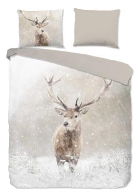 Good Morning Dekbedovertrek "herten in winterlandschap" - Zand - (200x200/220 cm) - Katoen Flanel