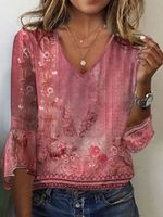 Ethnic Knitted Flare Sleeve Casual Shirt - thumbnail