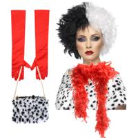 Cruel lady verkleed accessoire set - 4-delig - dalmatier schurk - Pruik en accessoires - thumbnail