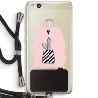 Zwart-wit cactus: Huawei Ascend P10 Lite Transparant Hoesje met koord