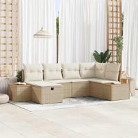 6-delige Tuinbankenset met kussens poly rattan beige